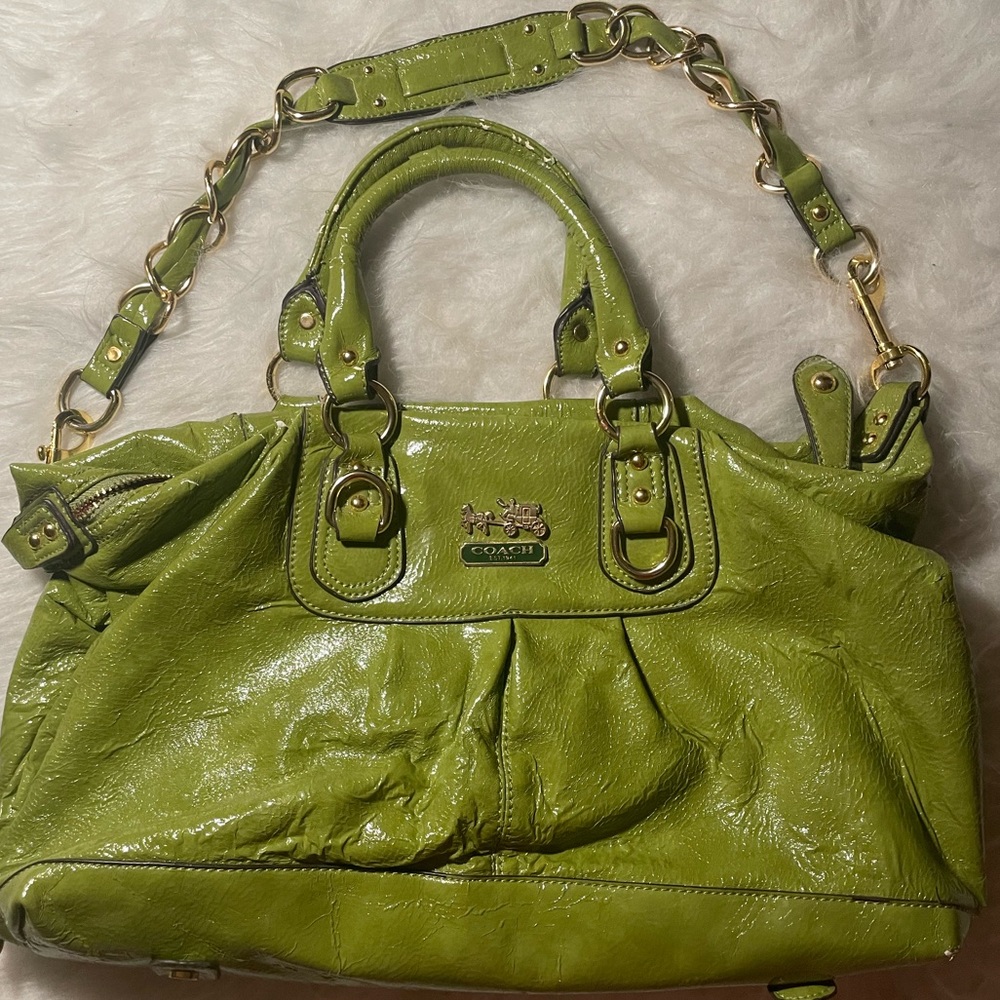 light green coach leather purse